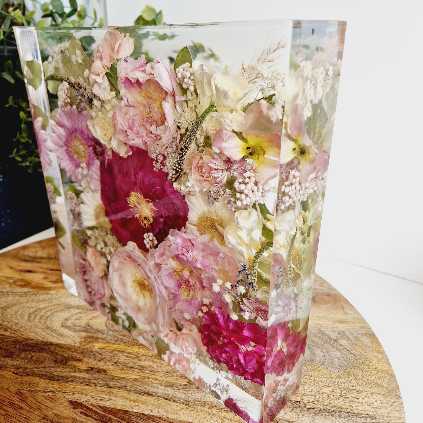 25cm Flower Preservation square block, wedding flowers or memorial flowers preserved.