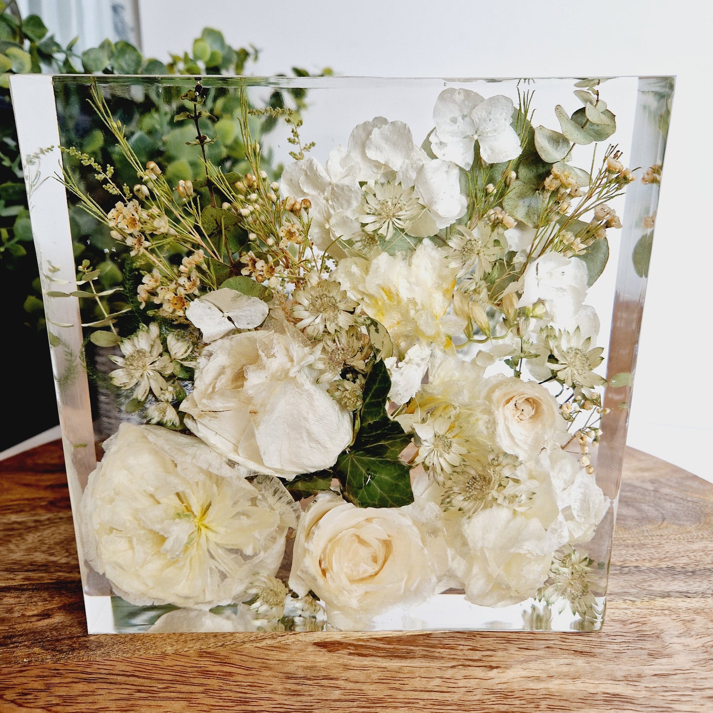 25cm Flower Preservation square block, wedding flowers or memorial flowers preserved.