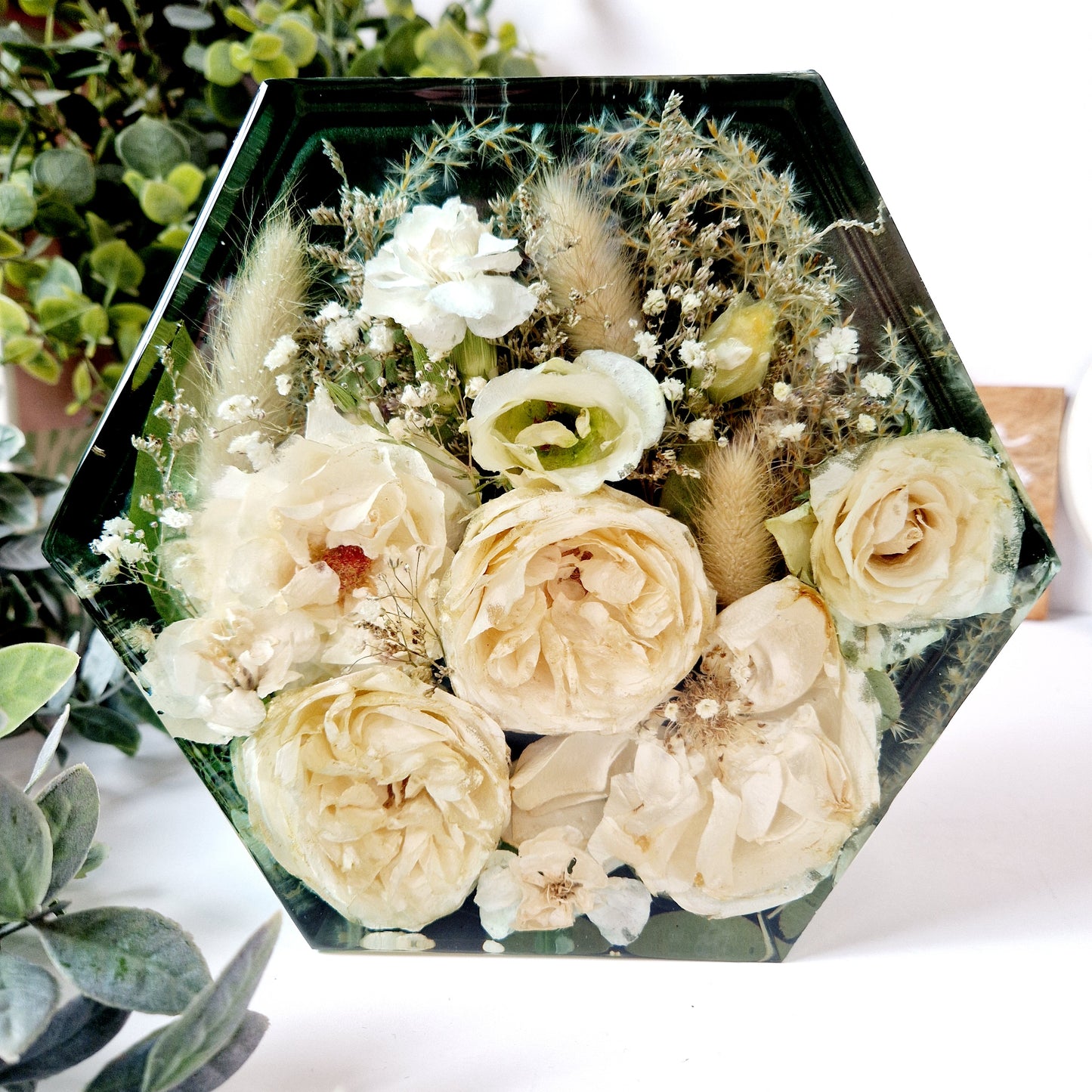 20cm hexagon flower preservation wedding bouquet, funeral memorial flowers preserved