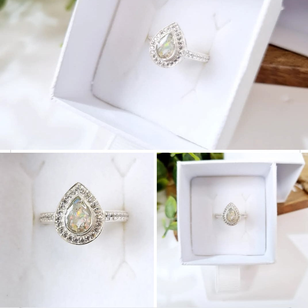Pear drop diamante ring
