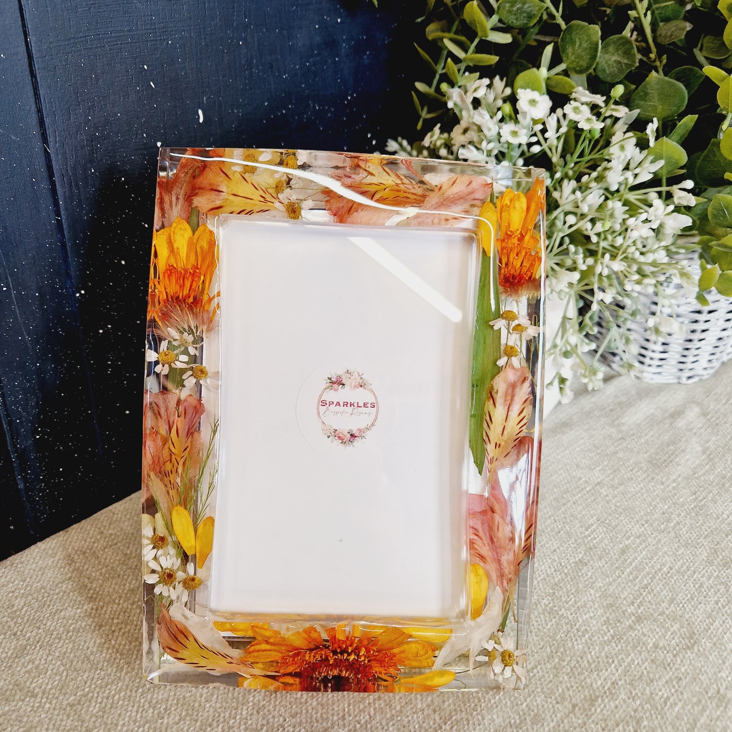 Photo frame with glass front and backing board