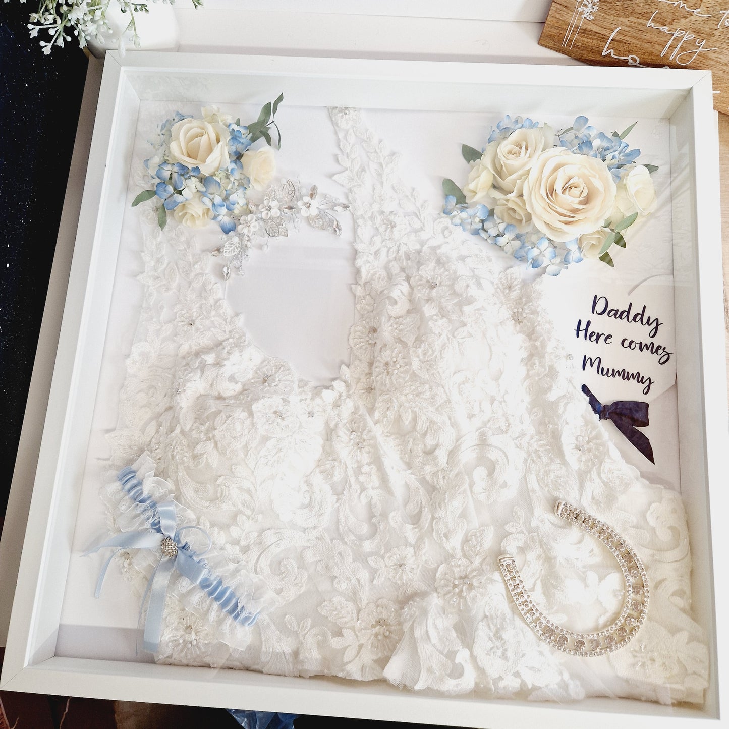 Wedding dress keepsake with flower preservation