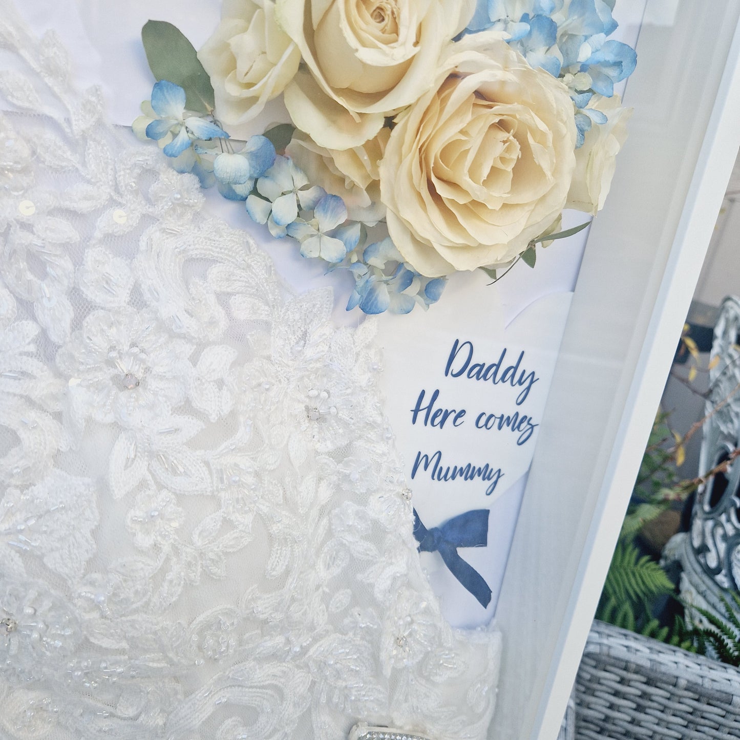 Wedding dress keepsake with flower preservation