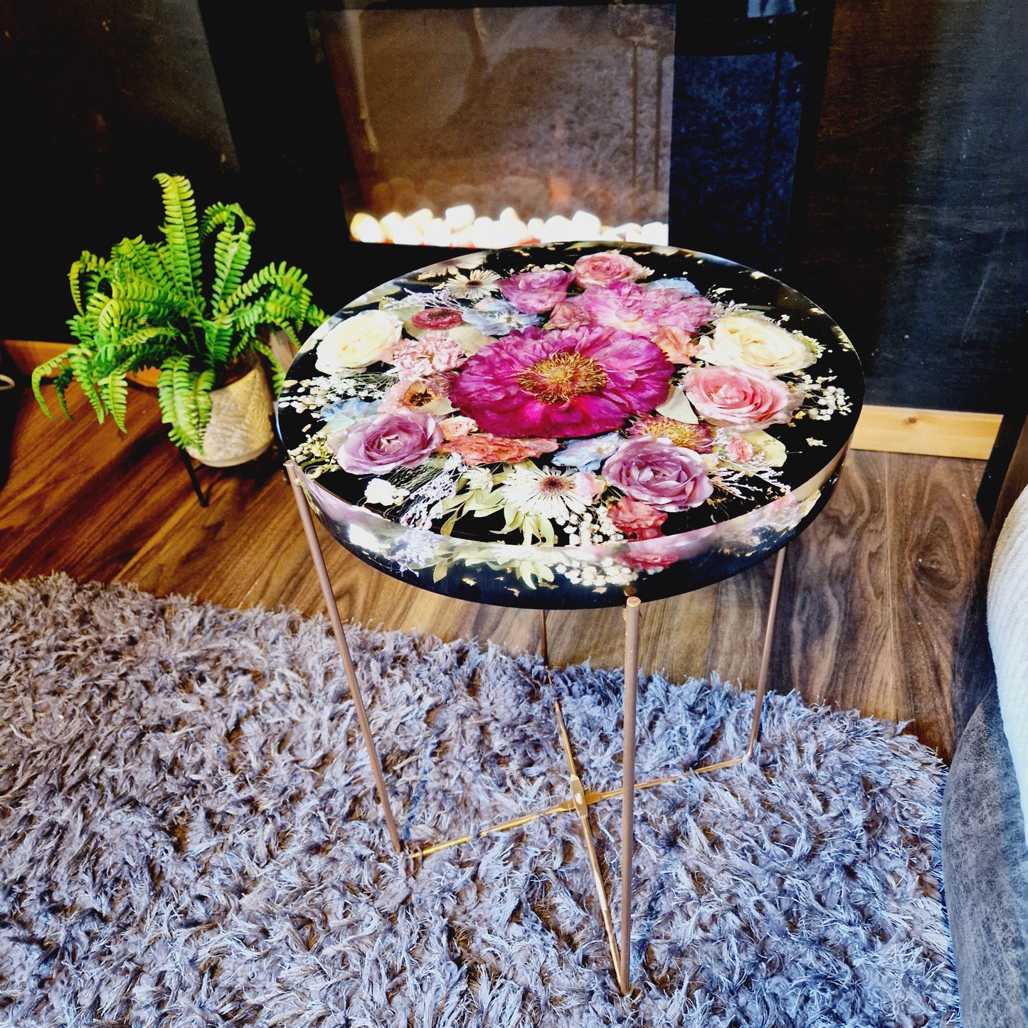 Floral Resin Table 35cm | Wedding Flower Preservation Furniture UK