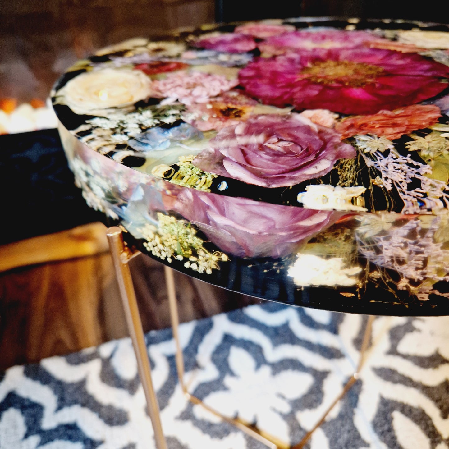 Floral Resin Table 35cm | Wedding Flower Preservation Furniture UK