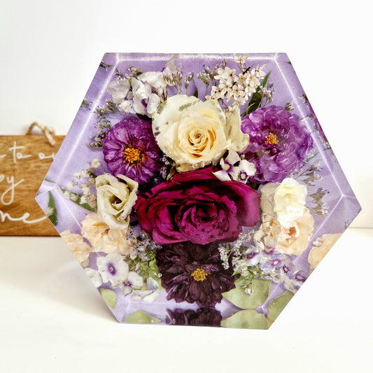 20cm hexagon flower preservation wedding bouquet, funeral memorial flowers preserved