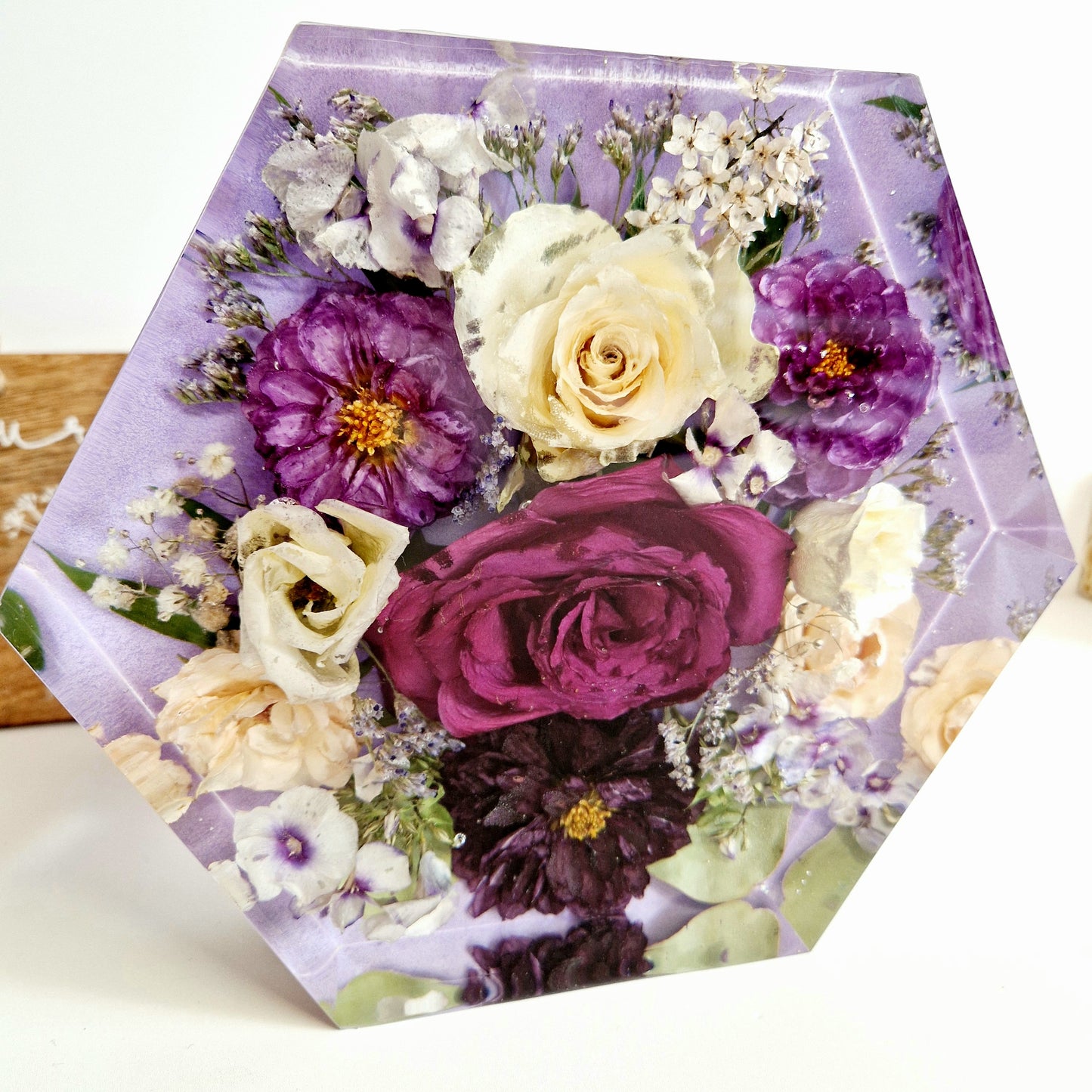 20cm hexagon flower preservation wedding bouquet, funeral memorial flowers preserved