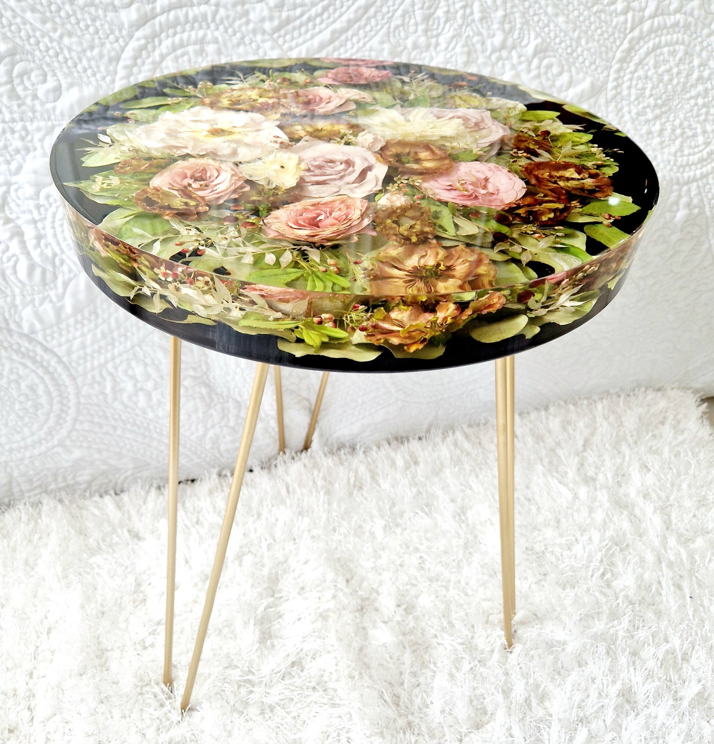 Floral Resin Table 35cm | Wedding Flower Preservation Furniture UK