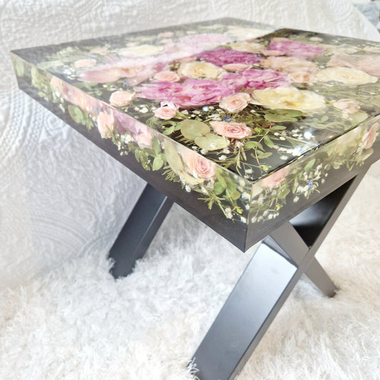 Square 45cm side table floral resin table