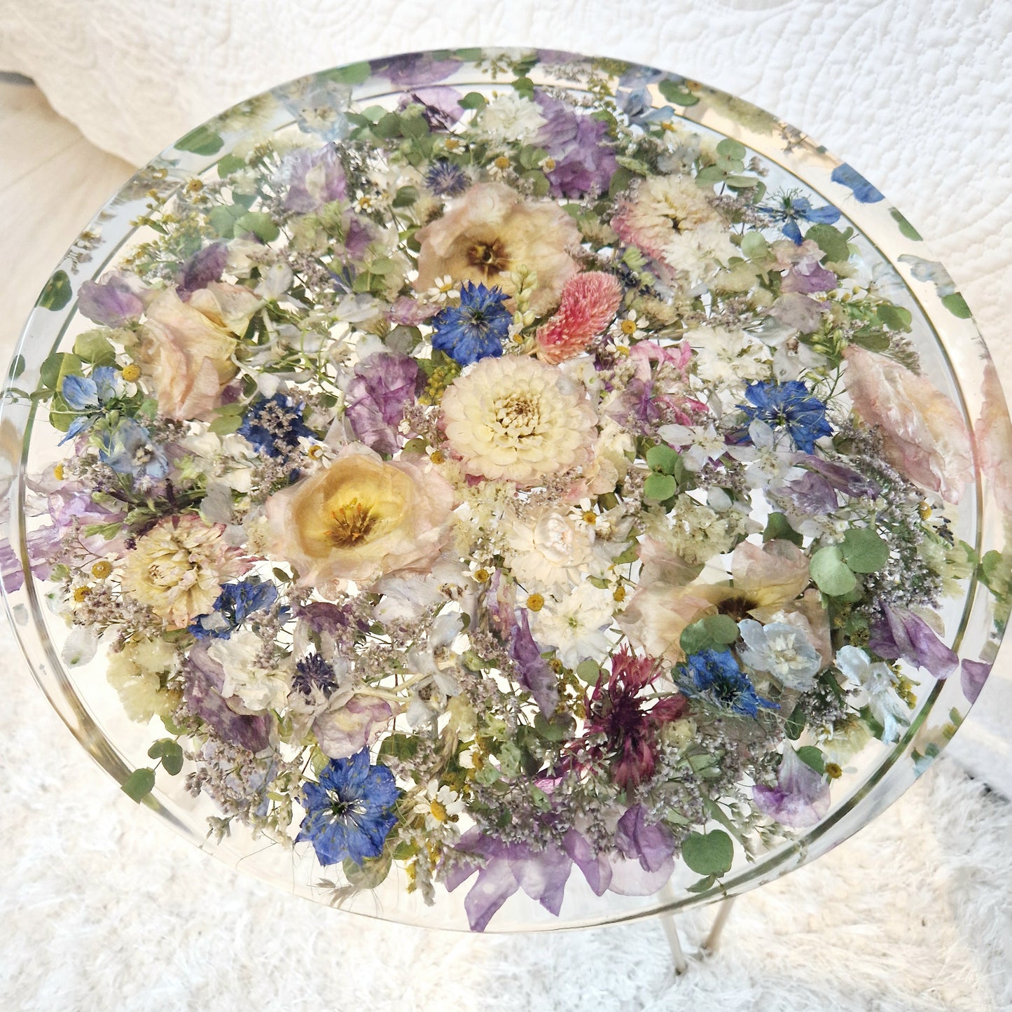 Floral Resin Table 35cm | Wedding Flower Preservation Furniture UK