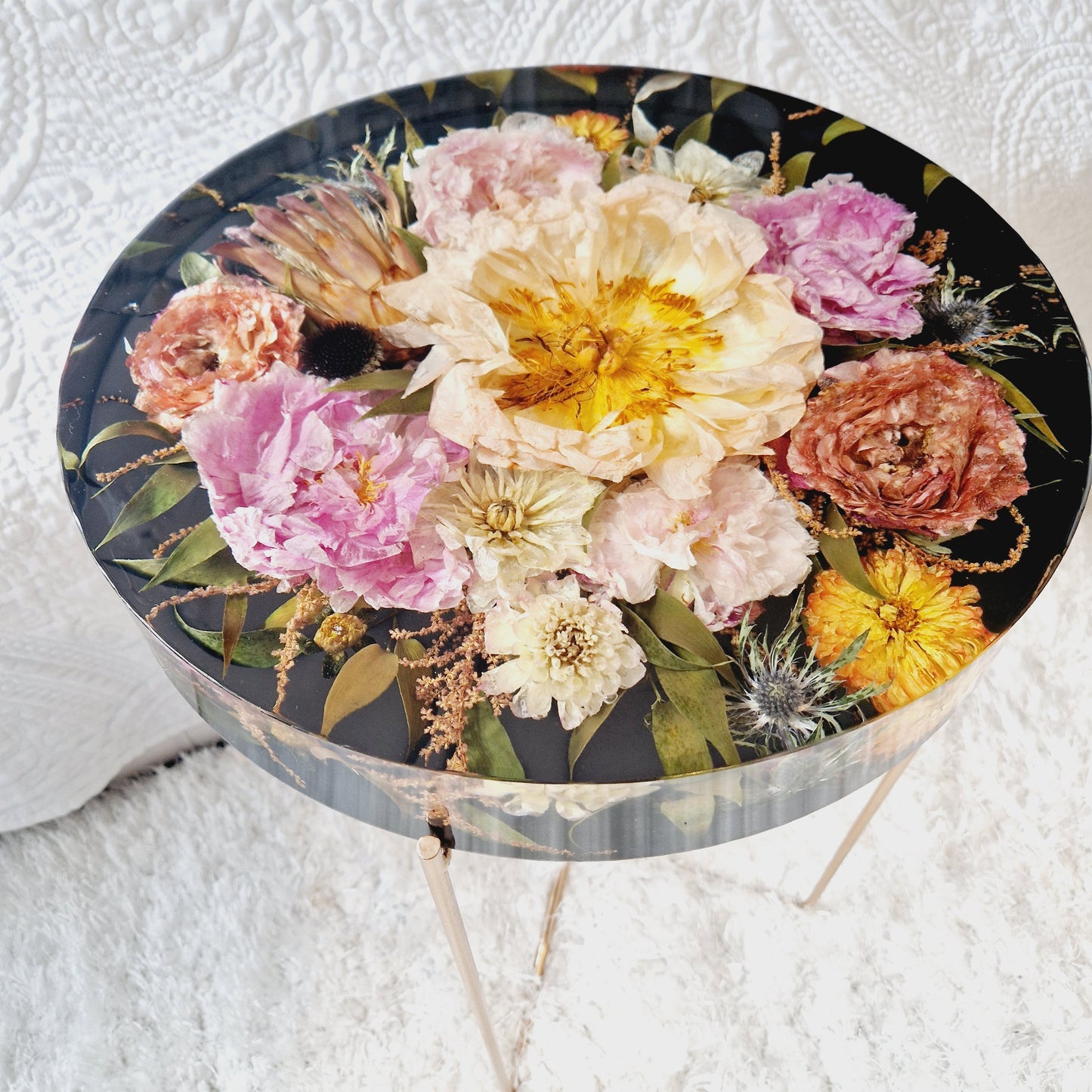 Floral Resin Table 35cm | Wedding Flower Preservation Furniture UK