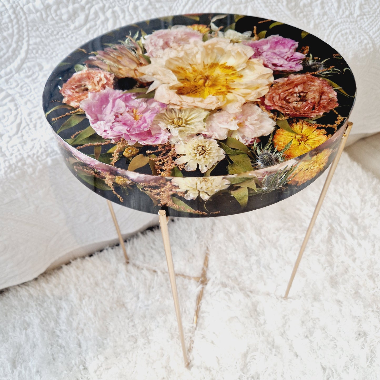 Floral Resin Table 35cm | Wedding Flower Preservation Furniture UK