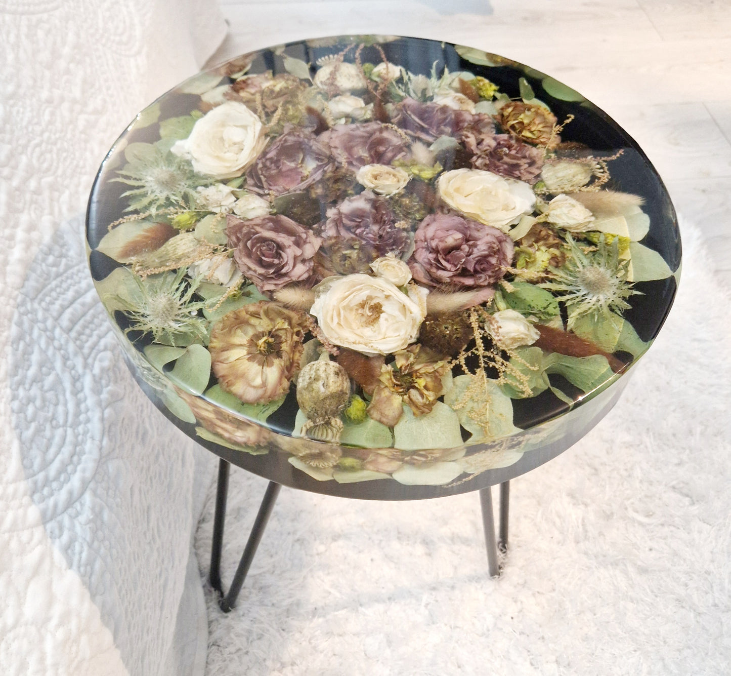 Floral Resin Table 35cm | Wedding Flower Preservation Furniture UK