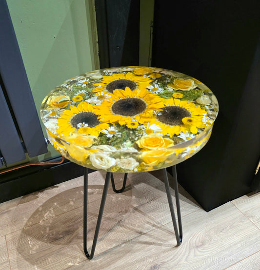 Floral Resin Table 35cm | Wedding Flower Preservation Furniture UK