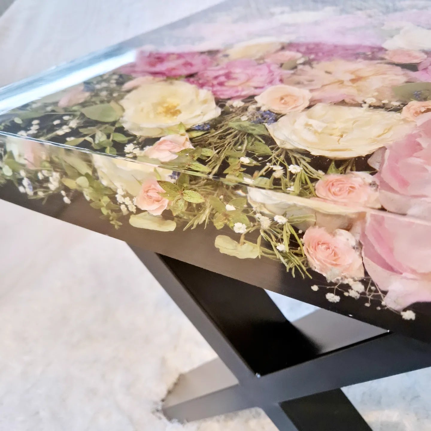 Square 45cm side table floral resin table