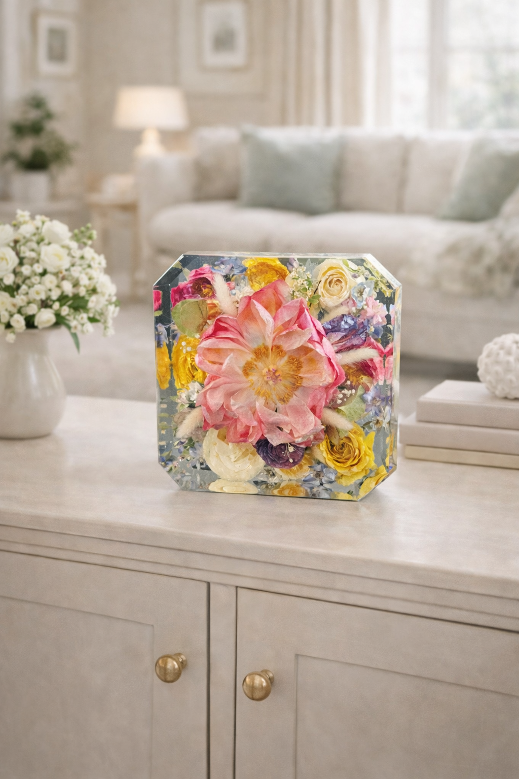 Emerald Flower Preservation Block, 20cm x 8cm deep. Weddings, memorial flowers.