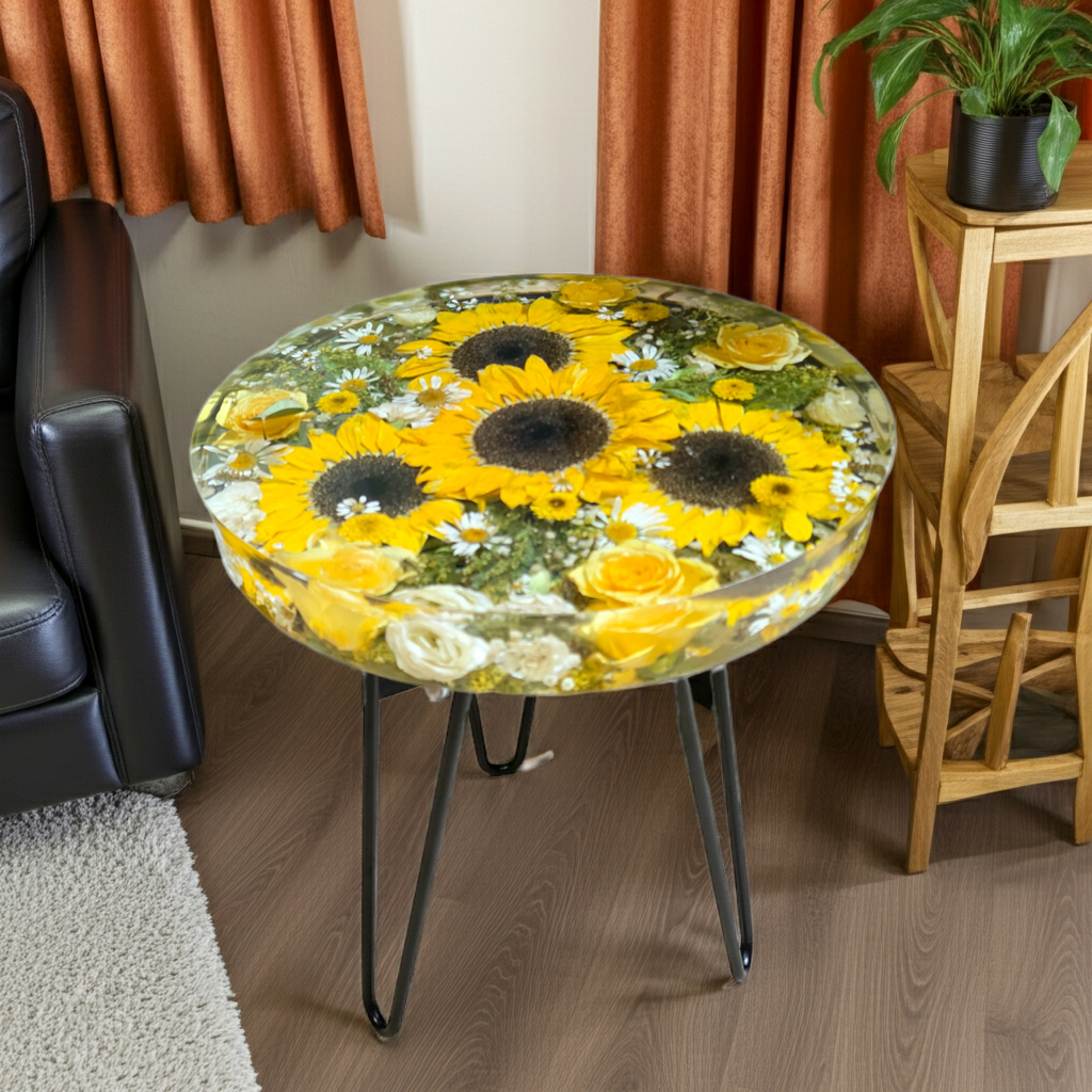 Floral Resin Table 35cm | Wedding Flower Preservation Furniture UK