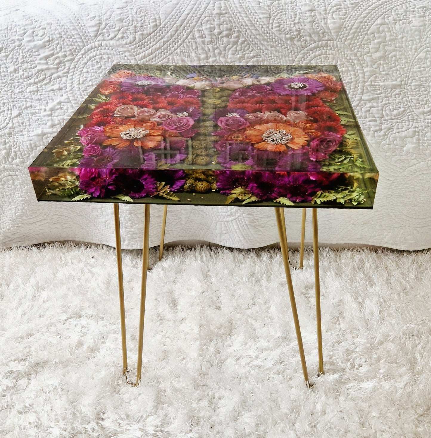 Square Resin Table UK | 45cm Wedding Flower Preservation Table