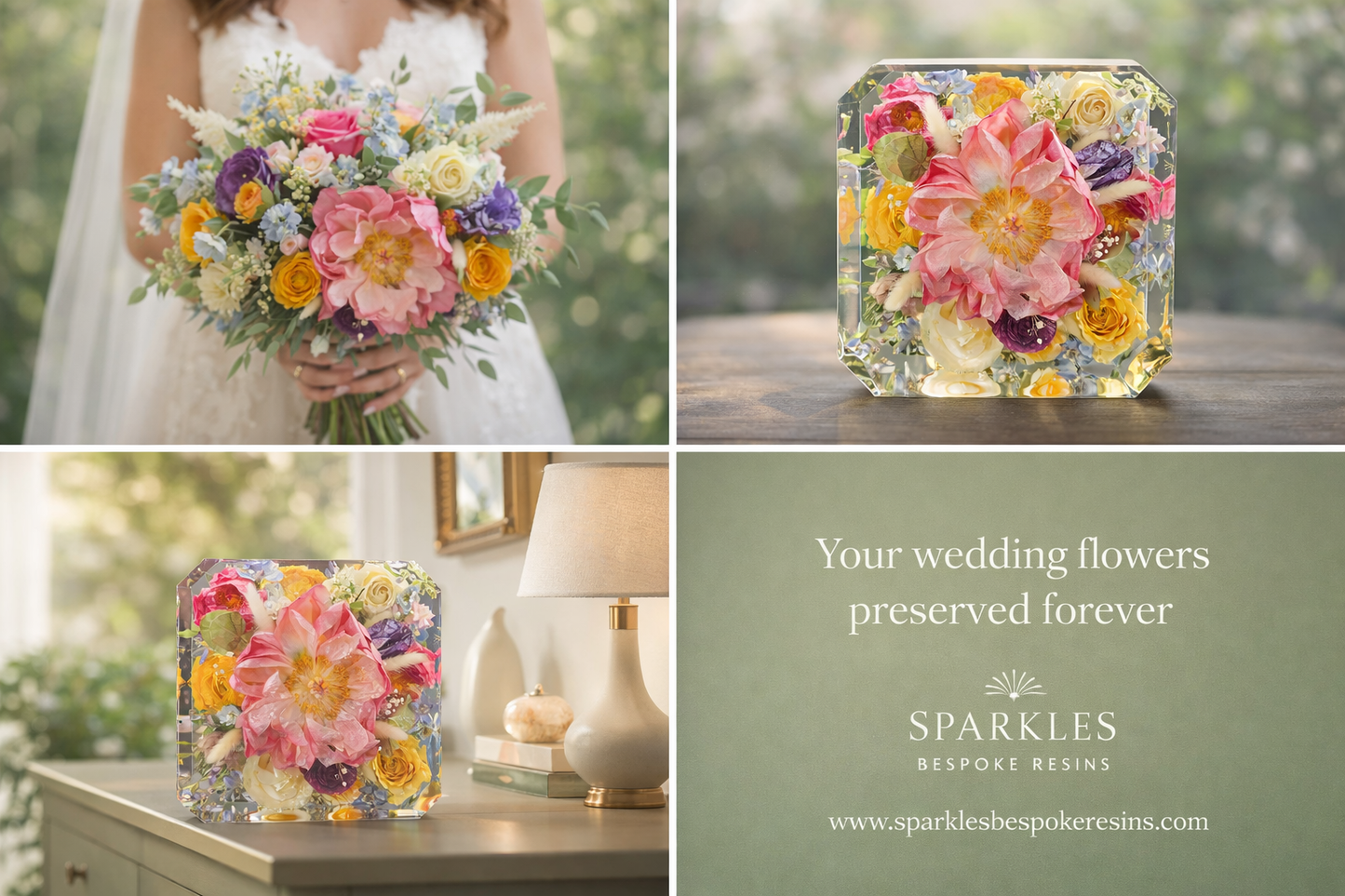 20cm Emerald Wedding Flower Preservation Block