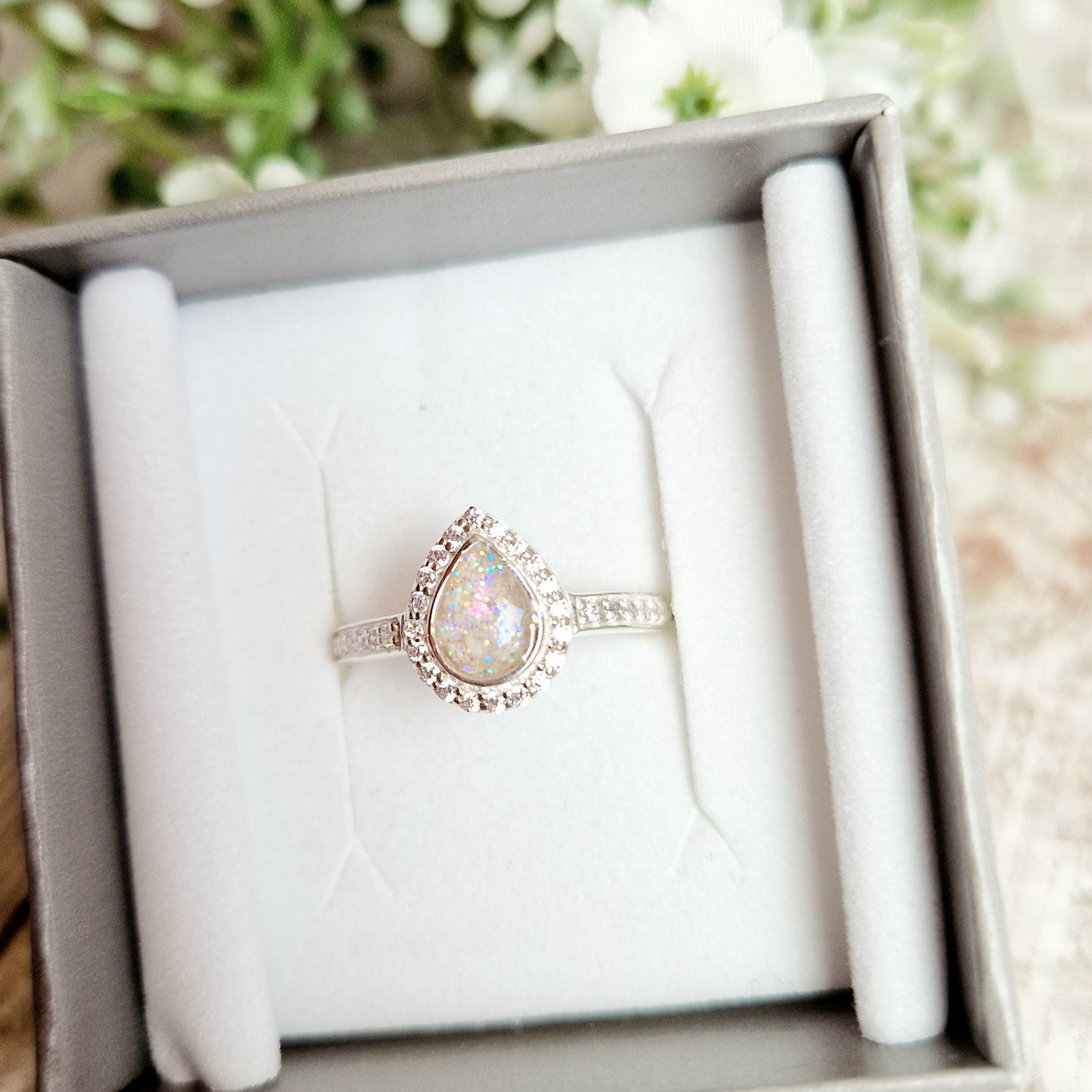 Pear drop diamante ring