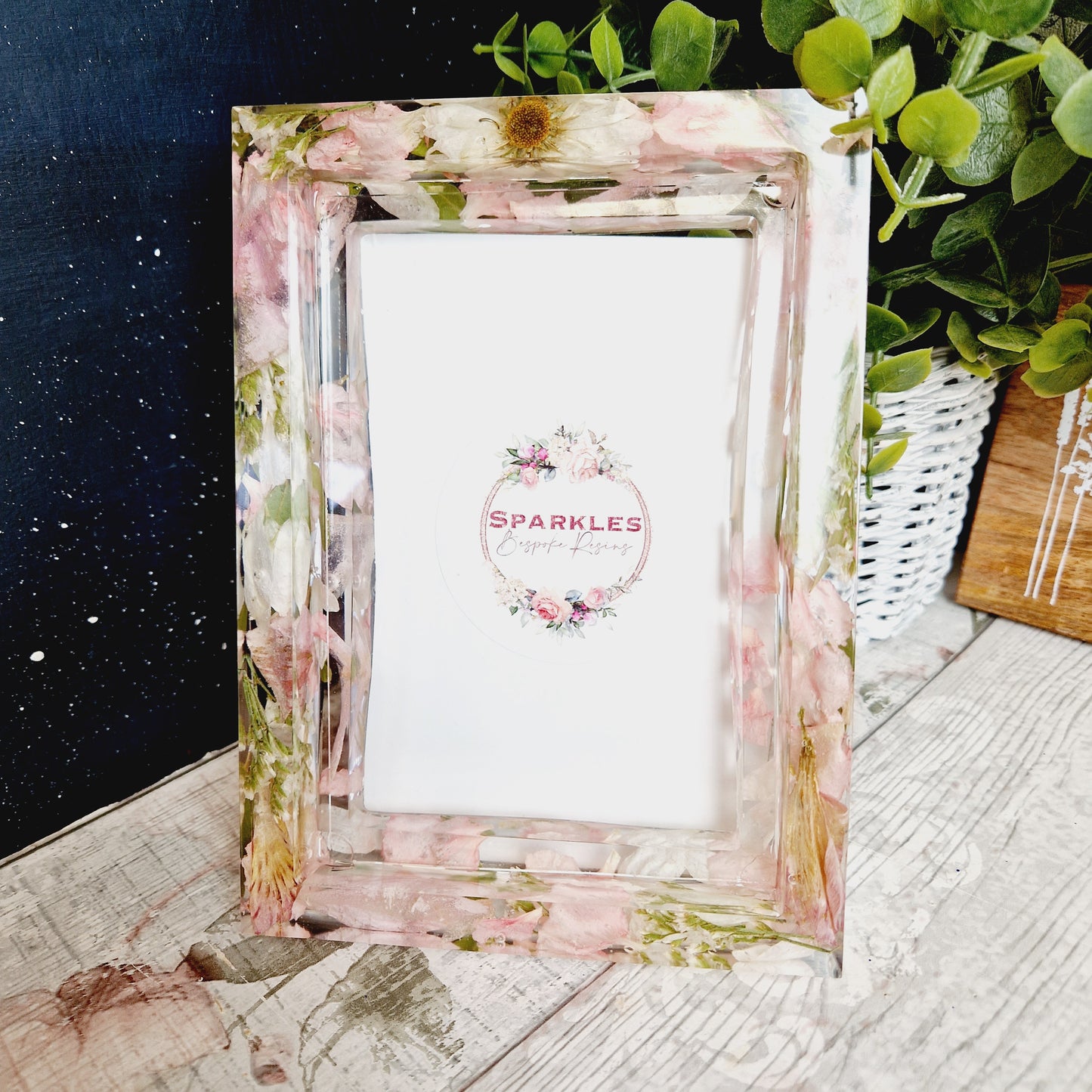 Photo frame with glass front and backing board