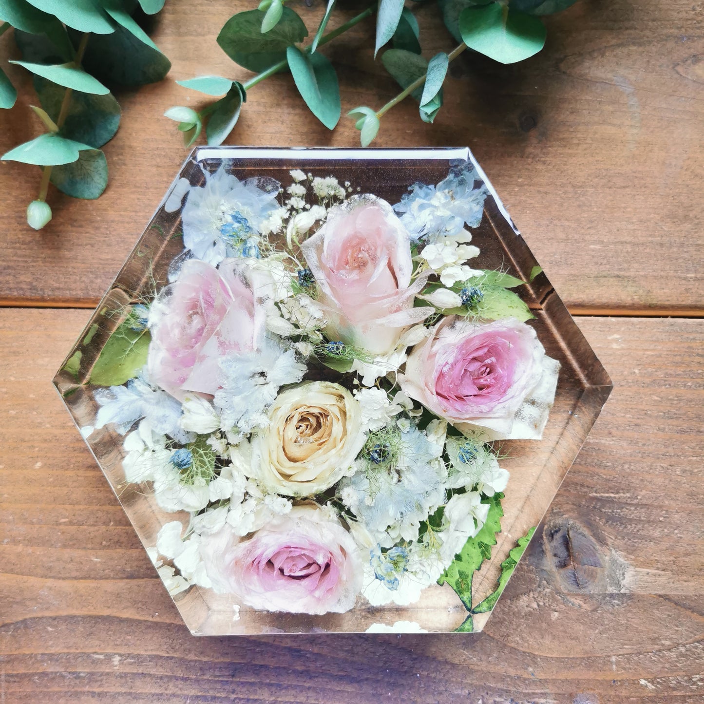 20cm hexagon flower preservation wedding bouquet, funeral memorial flowers preserved